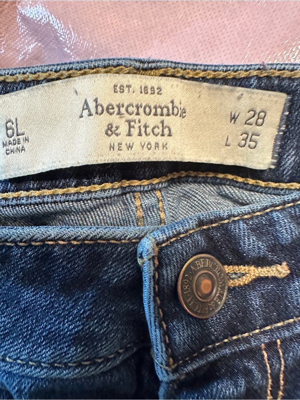 Abercrombie & Fitch Dark Blue Flare Jeans with Knee Distress - Picture 7 of 7